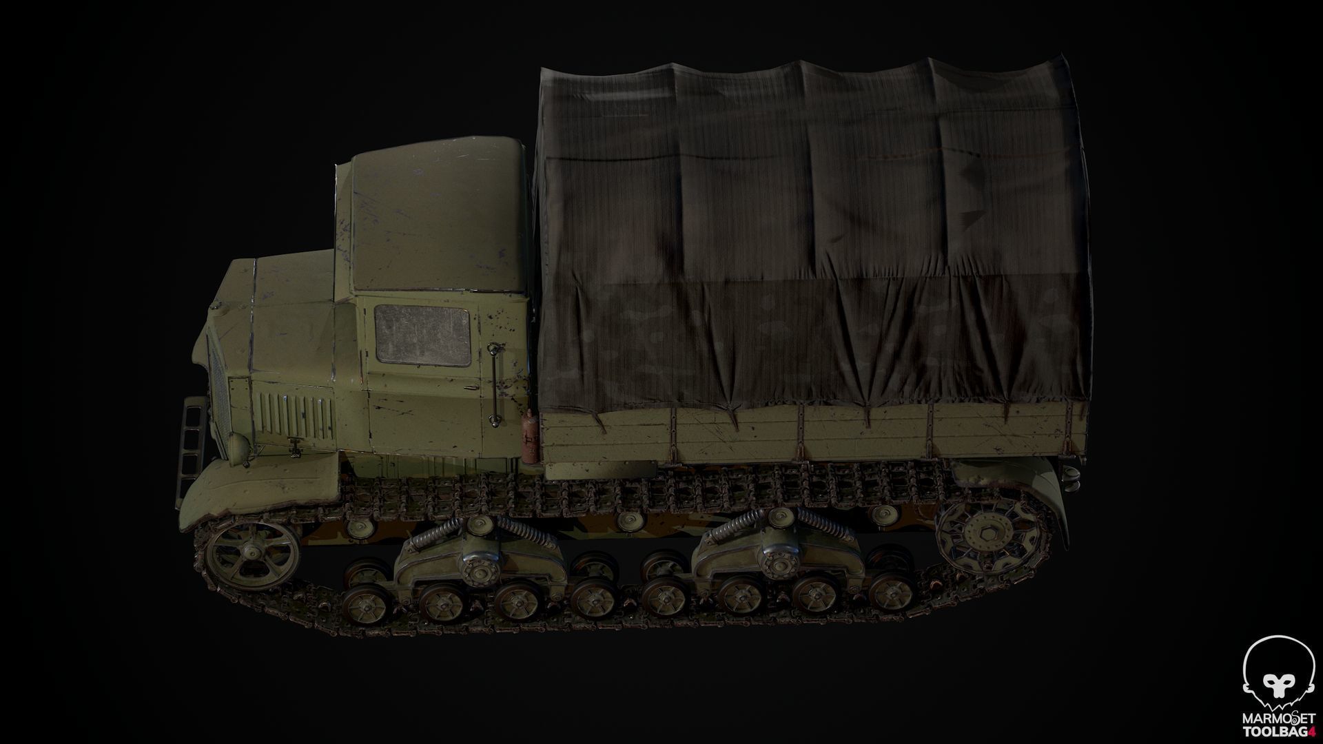 Voroshilovets World War 2 Soviet heavy artillery tractor Low-poly 3D model_8