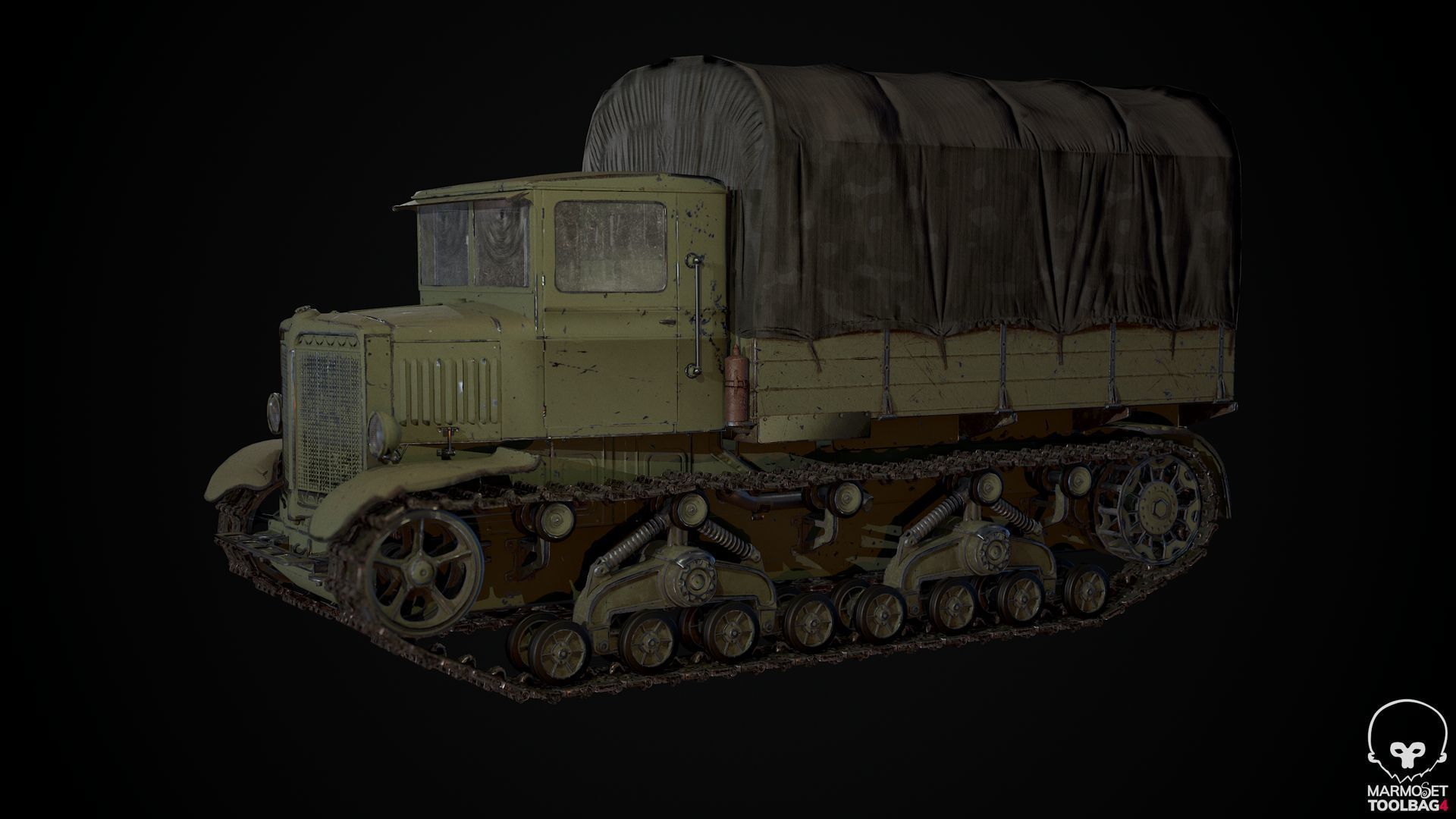 Voroshilovets World War 2 Soviet heavy artillery tractor Low-poly 3D model_9