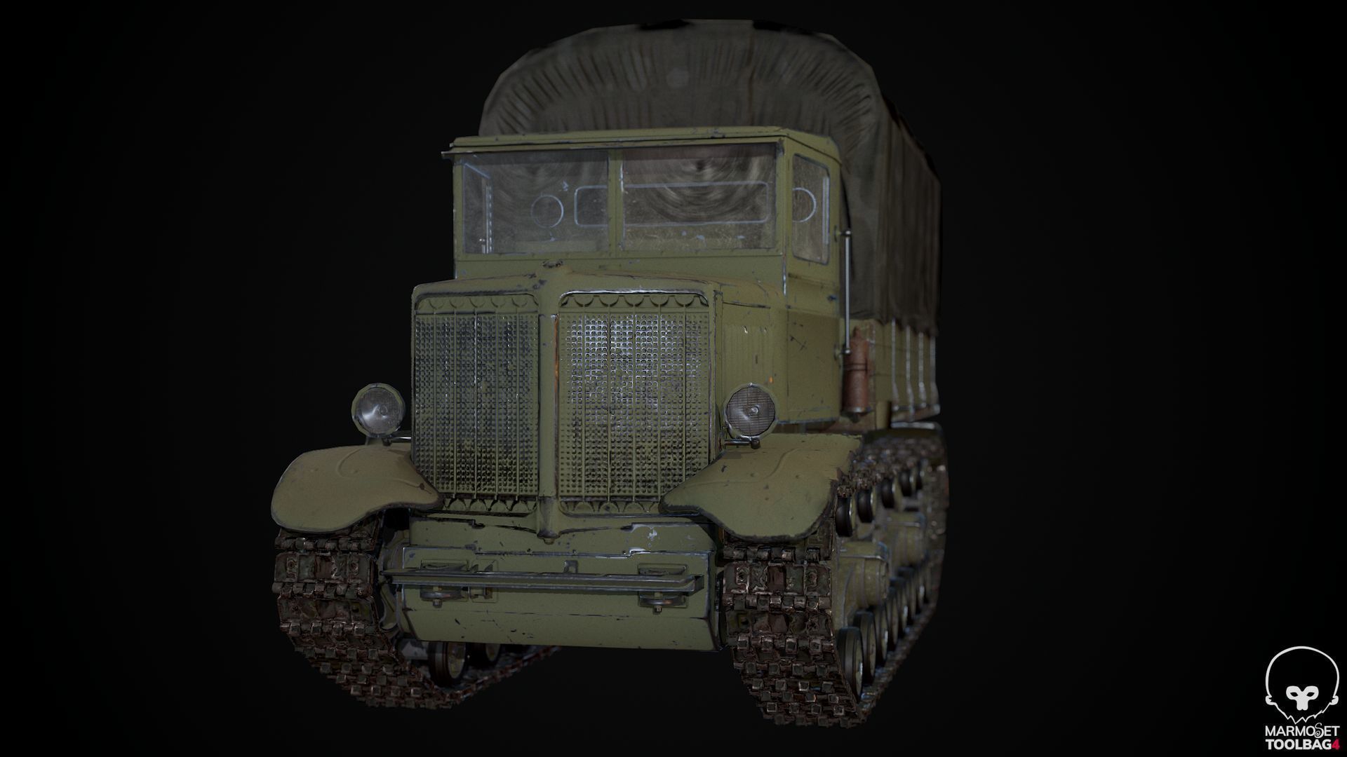 Voroshilovets World War 2 Soviet heavy artillery tractor Low-poly 3D model_5