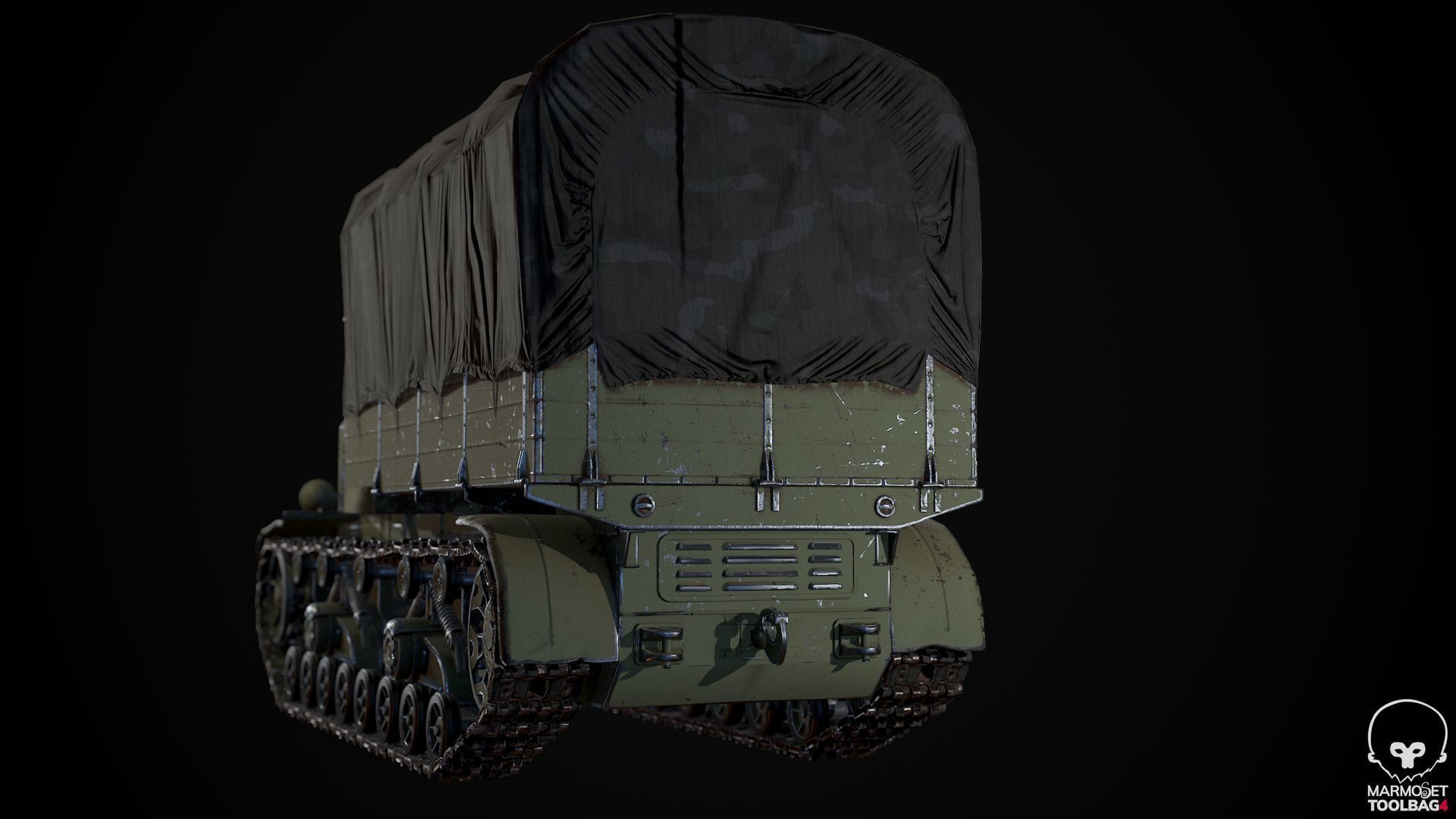 Voroshilovets World War 2 Soviet heavy artillery tractor Low-poly 3D model_7