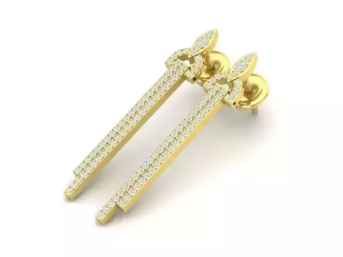 Round White Diamond Ladies Long Linear Bar Drop Earrings