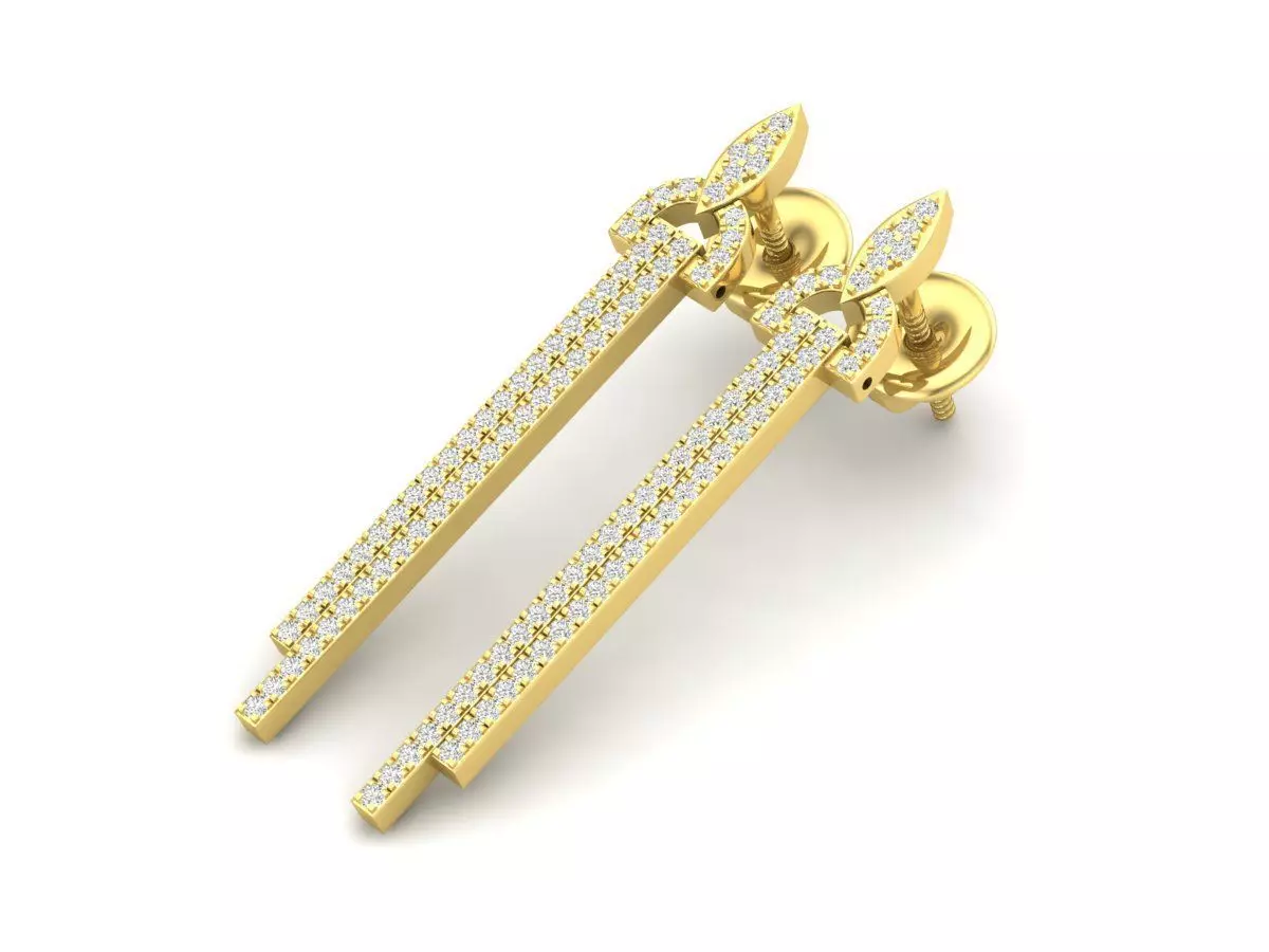 Round White Diamond Ladies Long Linear Bar Drop Earrings 3D print model