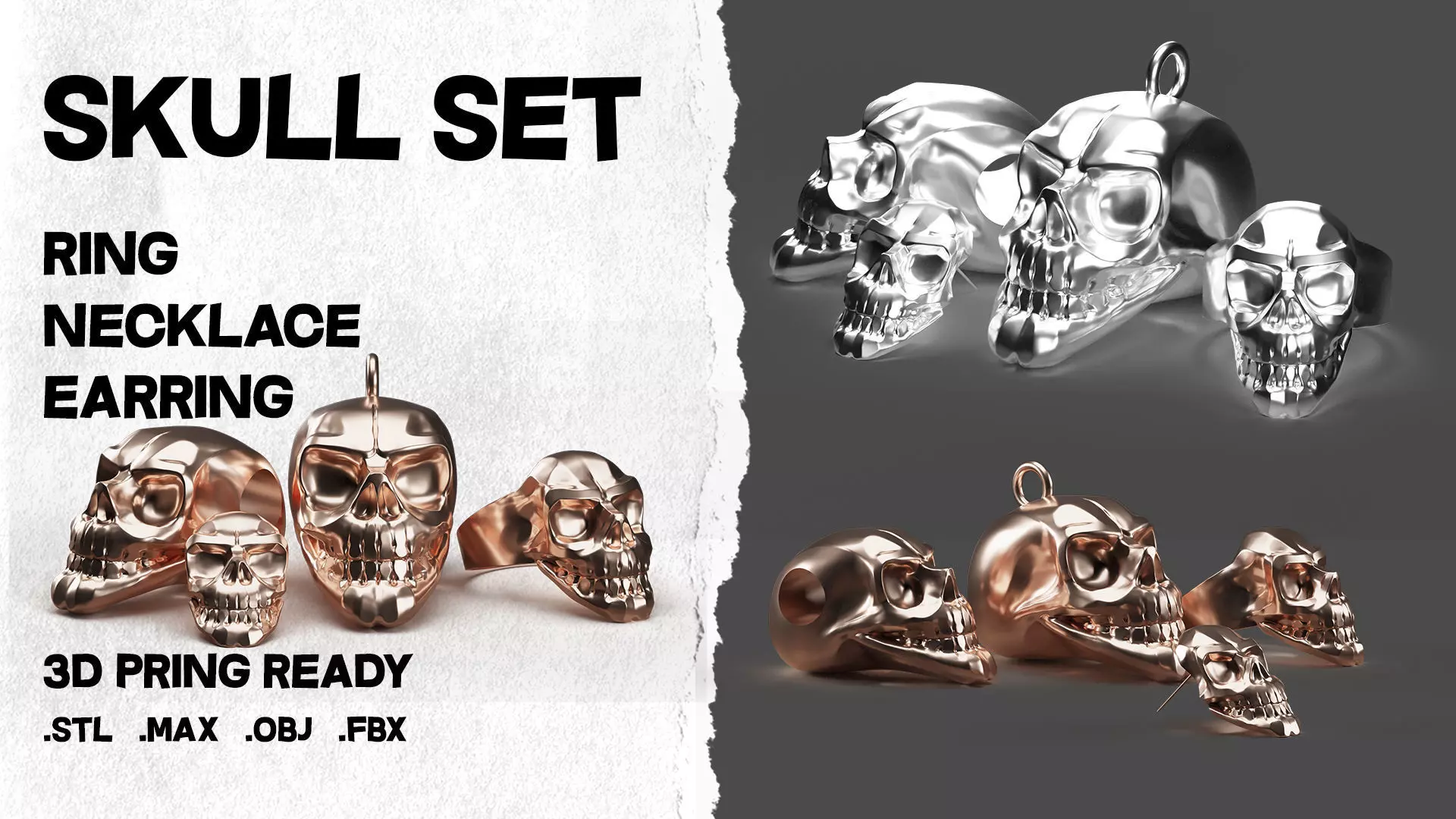 Skull Jewelry Set 3D print model