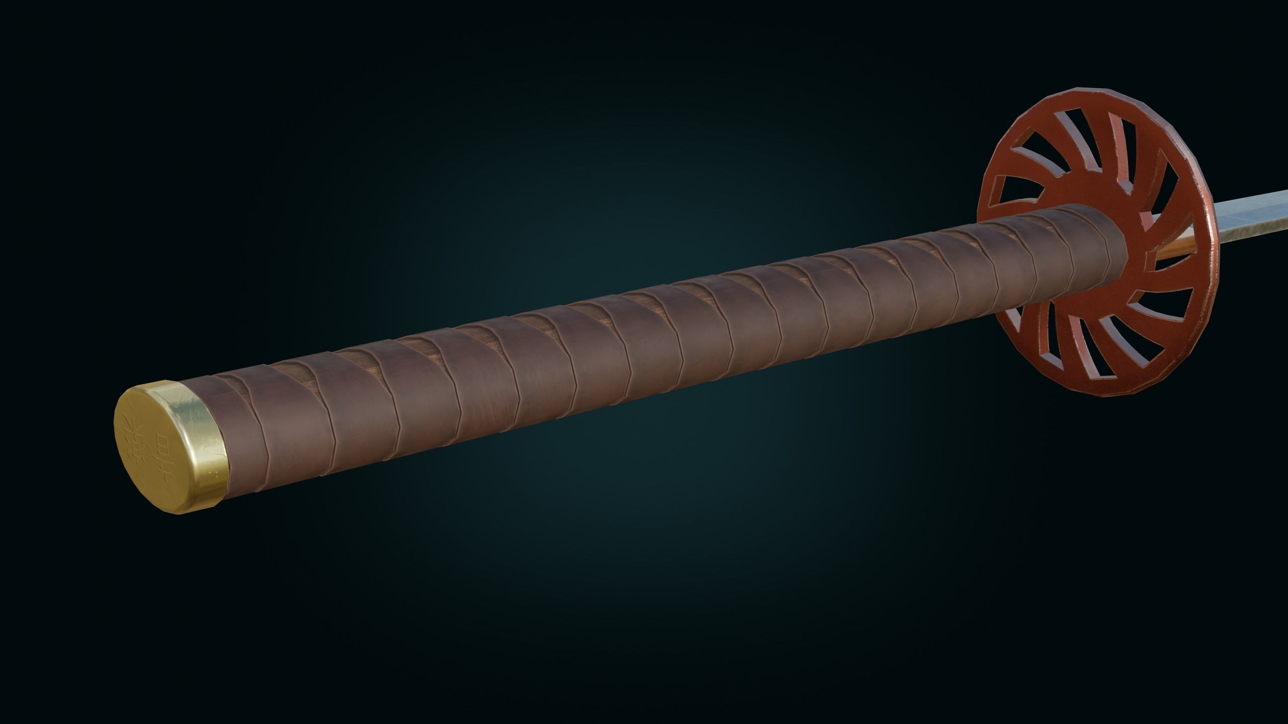 Medieval Realistic Japanese Katana Middle-poly Game ready 3D model_2
