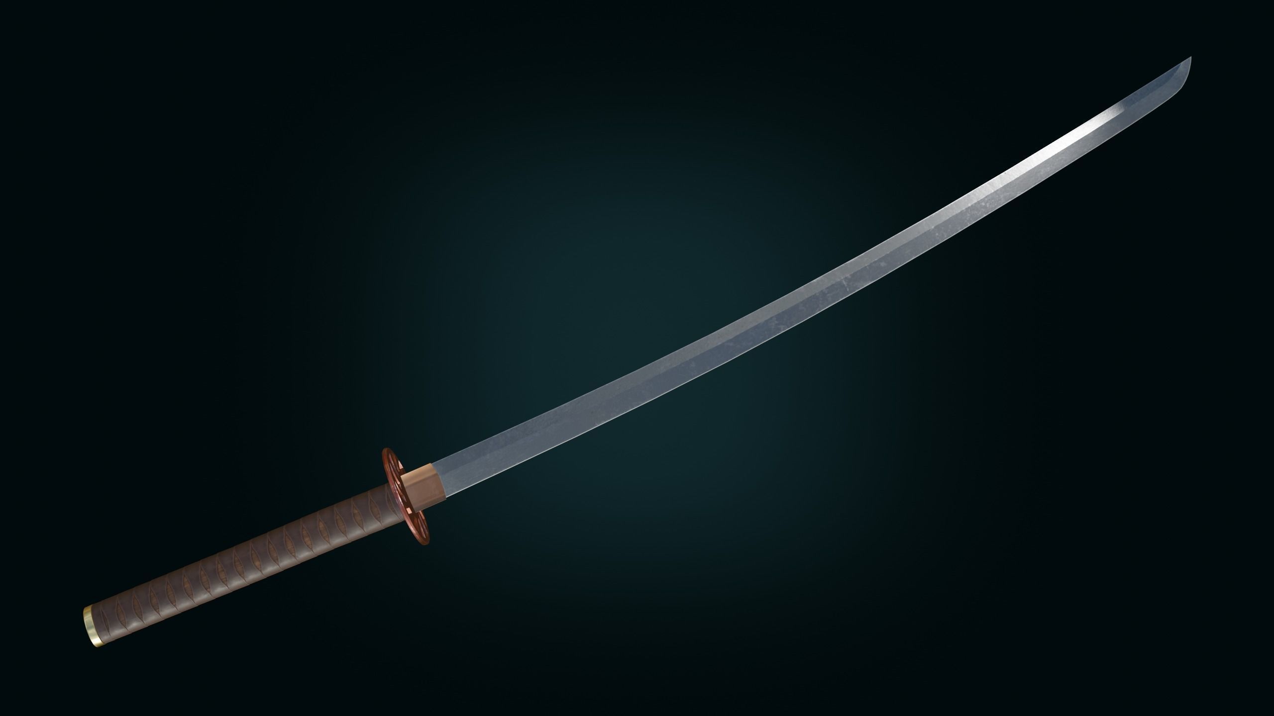 Medieval Realistic Japanese Katana Middle-poly Game ready 3D model_6