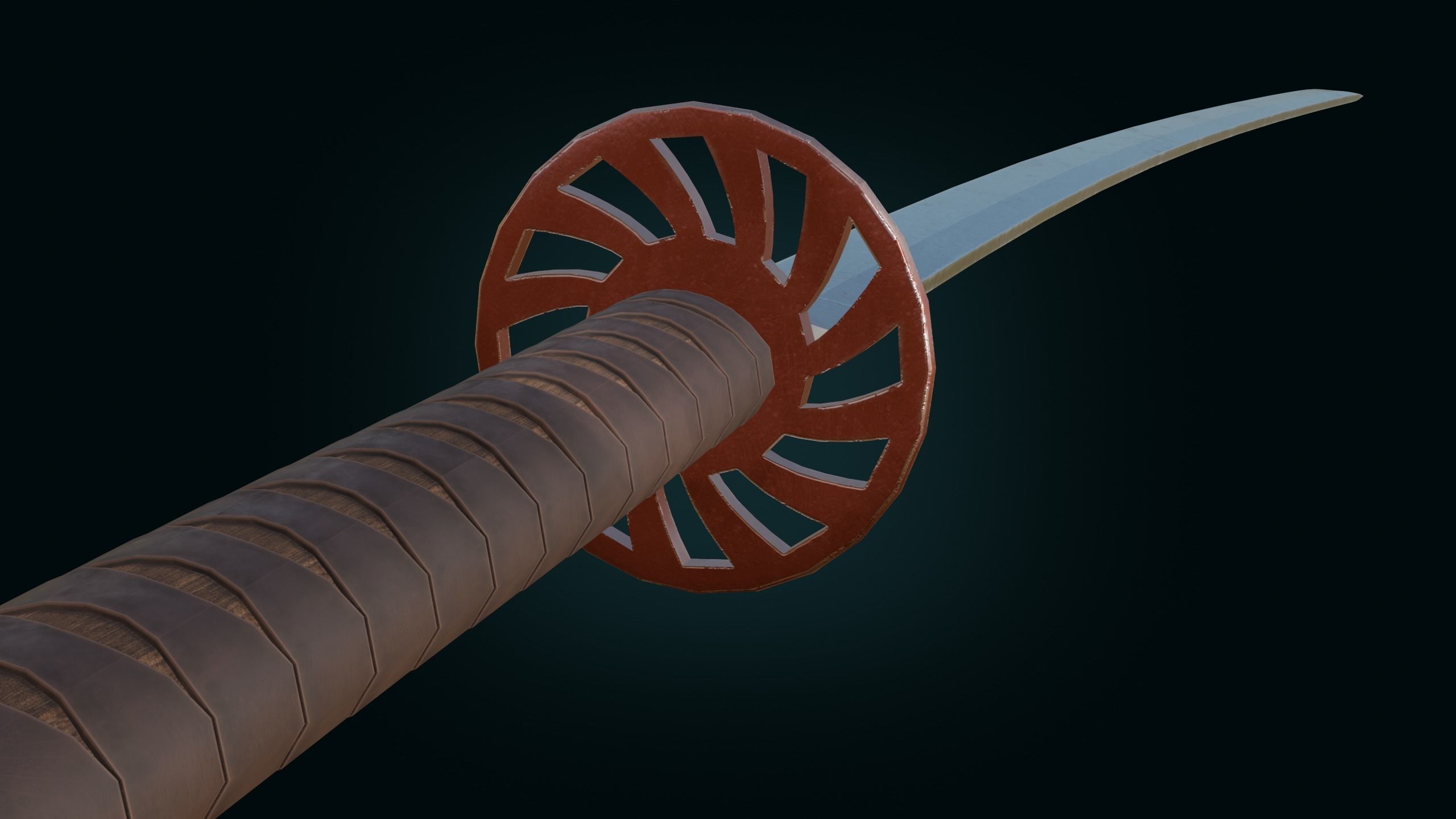 Medieval Realistic Japanese Katana Middle-poly Game ready 3D model_1