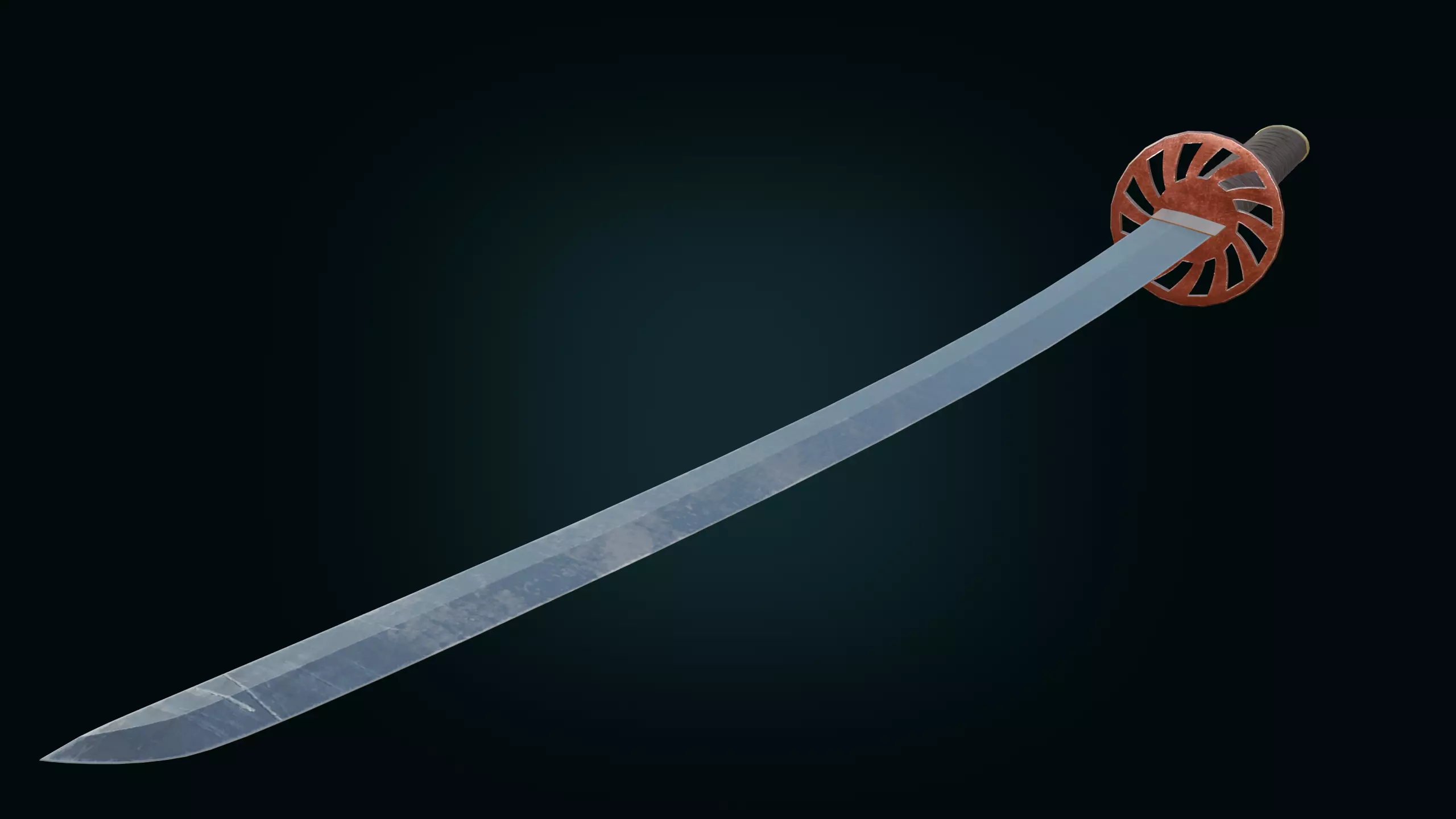 Medieval Realistic Japanese Katana Middle-poly Game ready 3D model_0