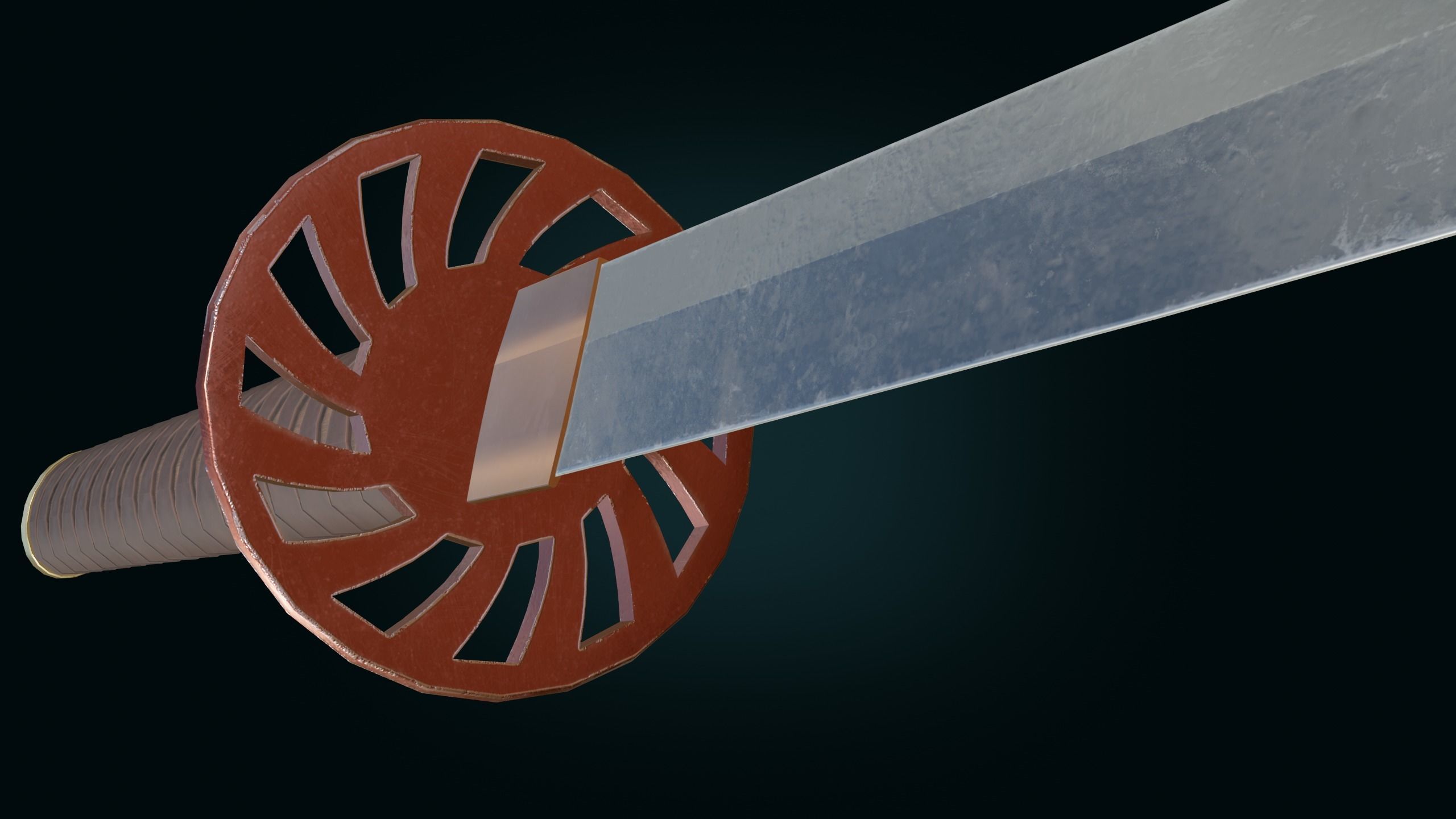 Medieval Realistic Japanese Katana Middle-poly Game ready 3D model_4