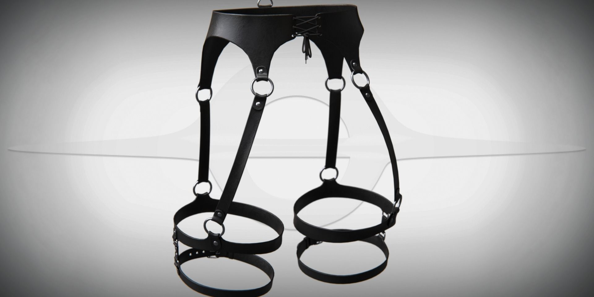 Black Artificial Leather Harness Set Low-poly 3D model_8