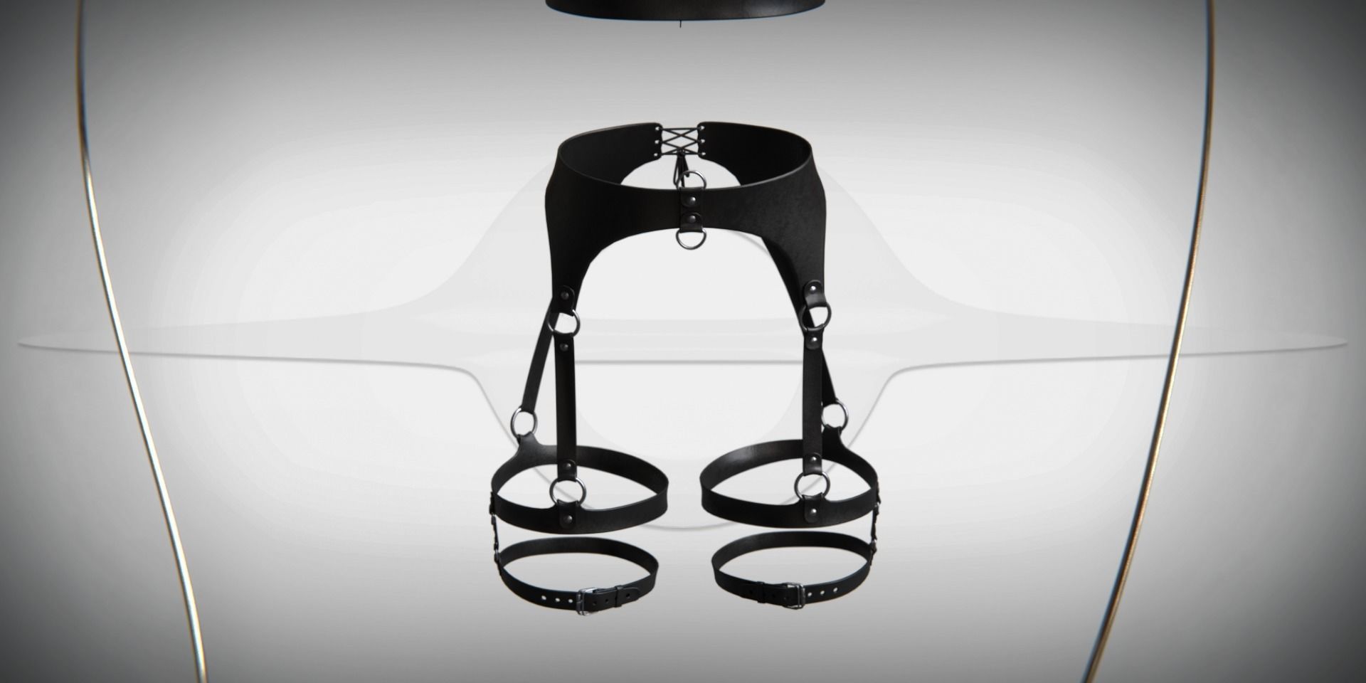 Black Artificial Leather Harness Set Low-poly 3D model_3