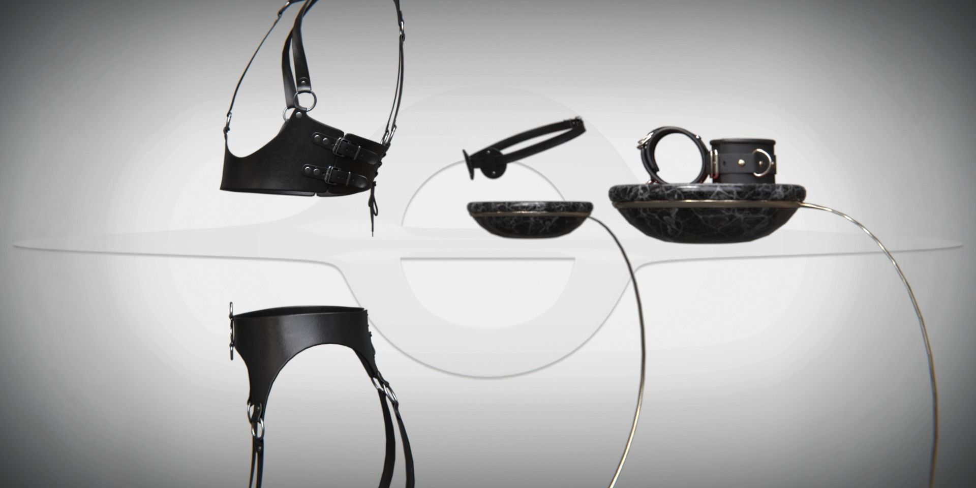 Black Artificial Leather Harness Set Low-poly 3D model_13