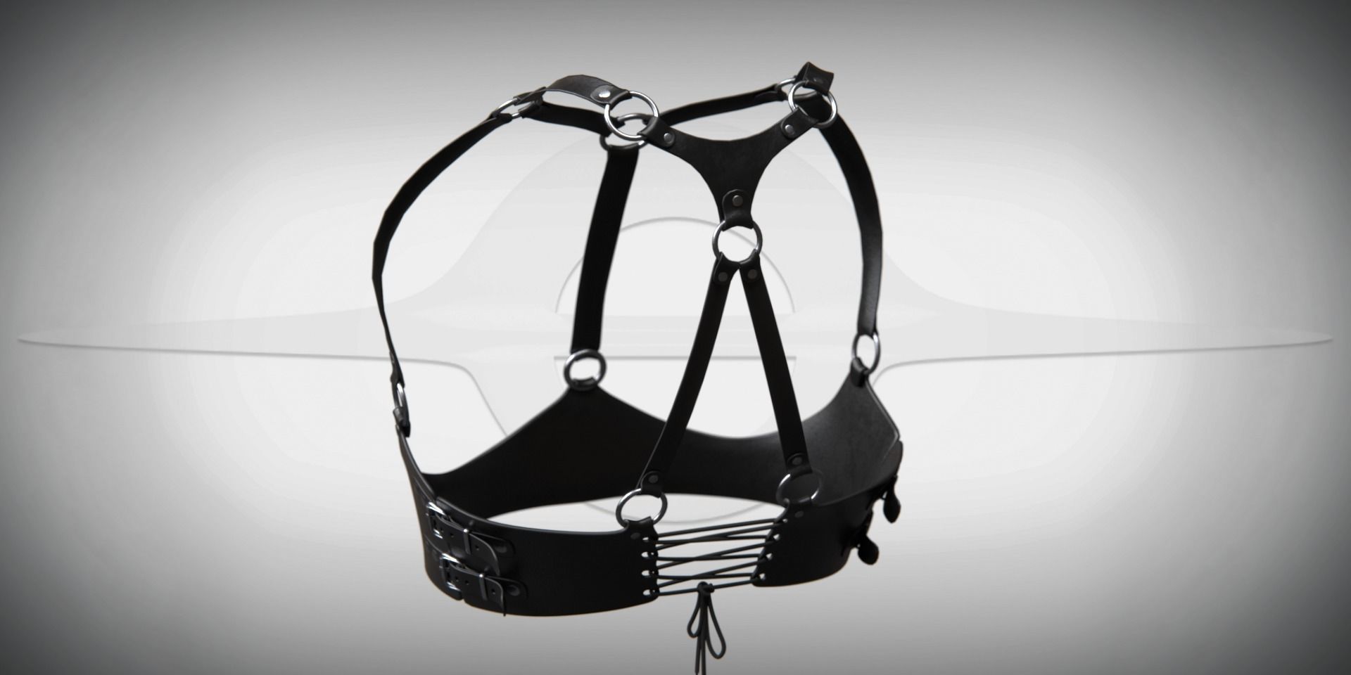Black Artificial Leather Harness Set Low-poly 3D model_9