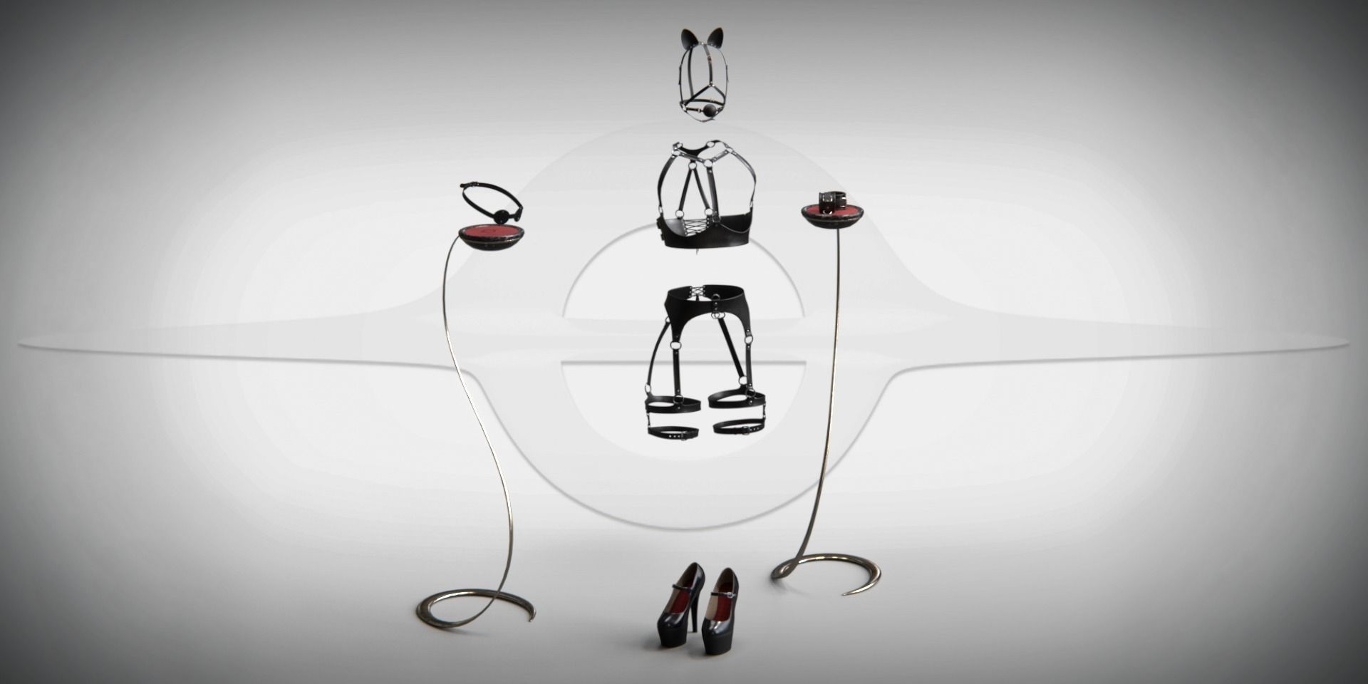 Black Artificial Leather Harness Set Low-poly 3D model_10