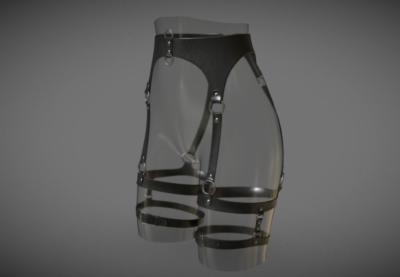 Black Artificial Leather Harness Set Low-poly 3D model_17