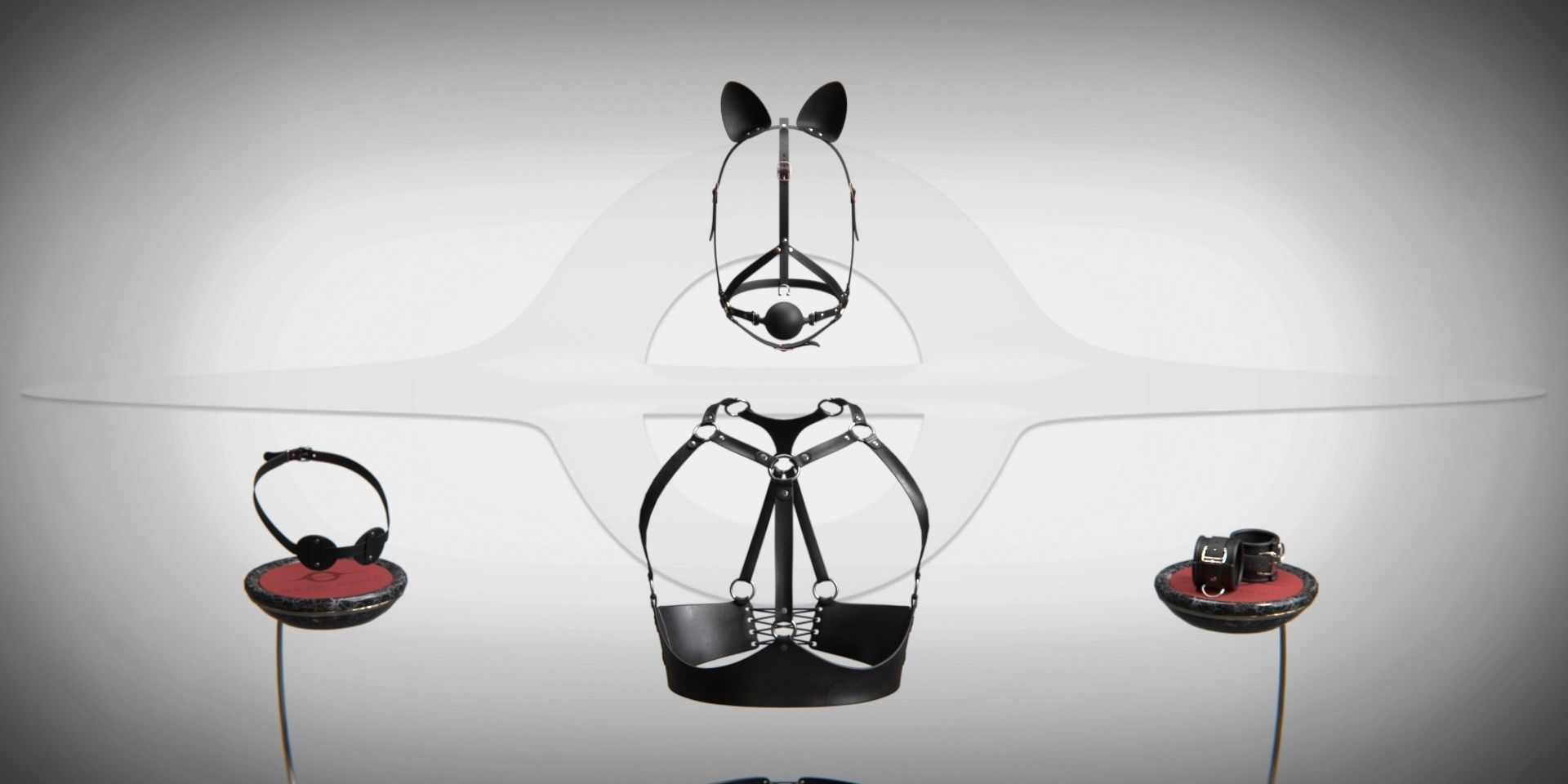 Black Artificial Leather Harness Set Low-poly 3D model_2