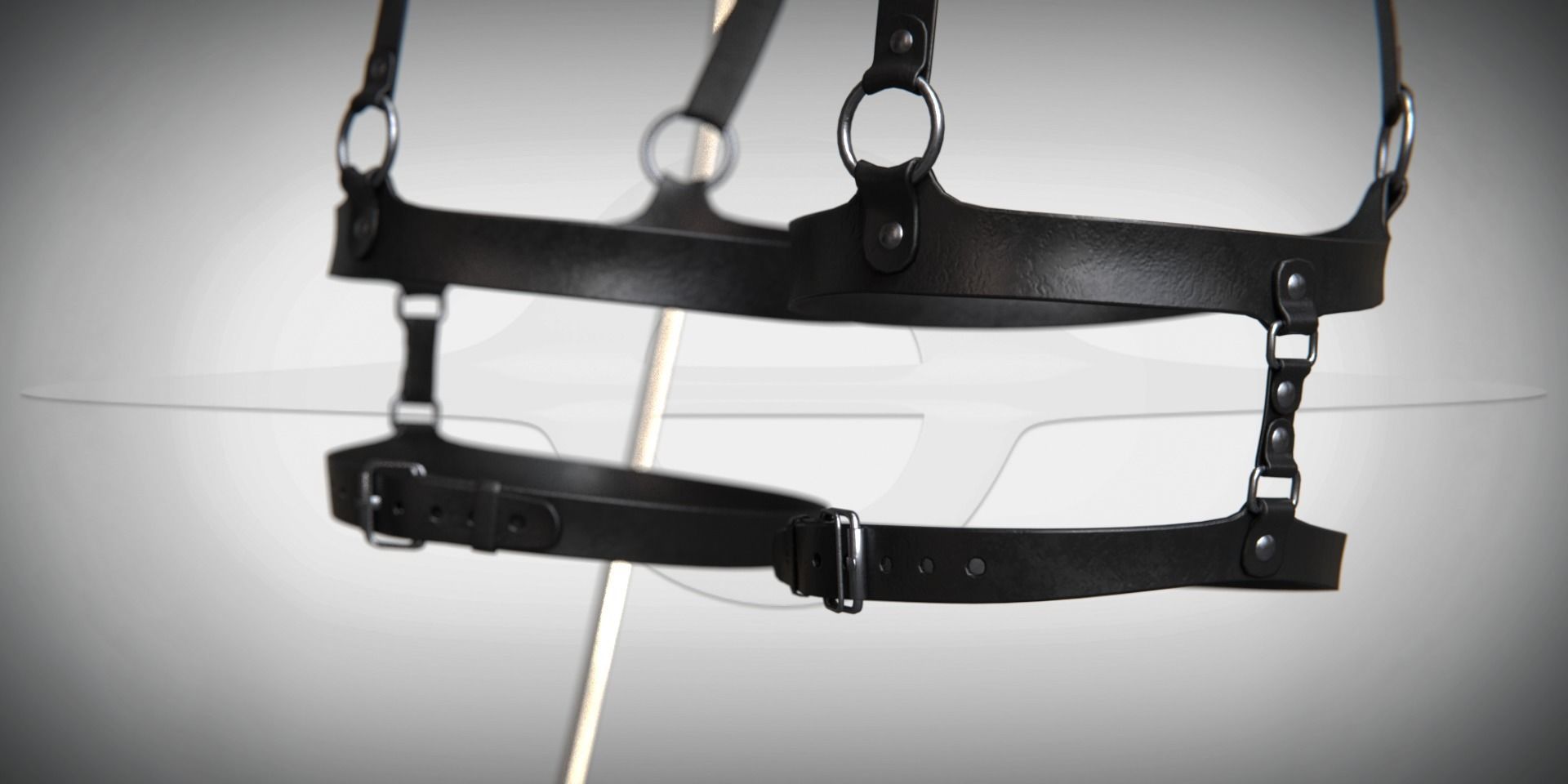 Black Artificial Leather Harness Set Low-poly 3D model_16