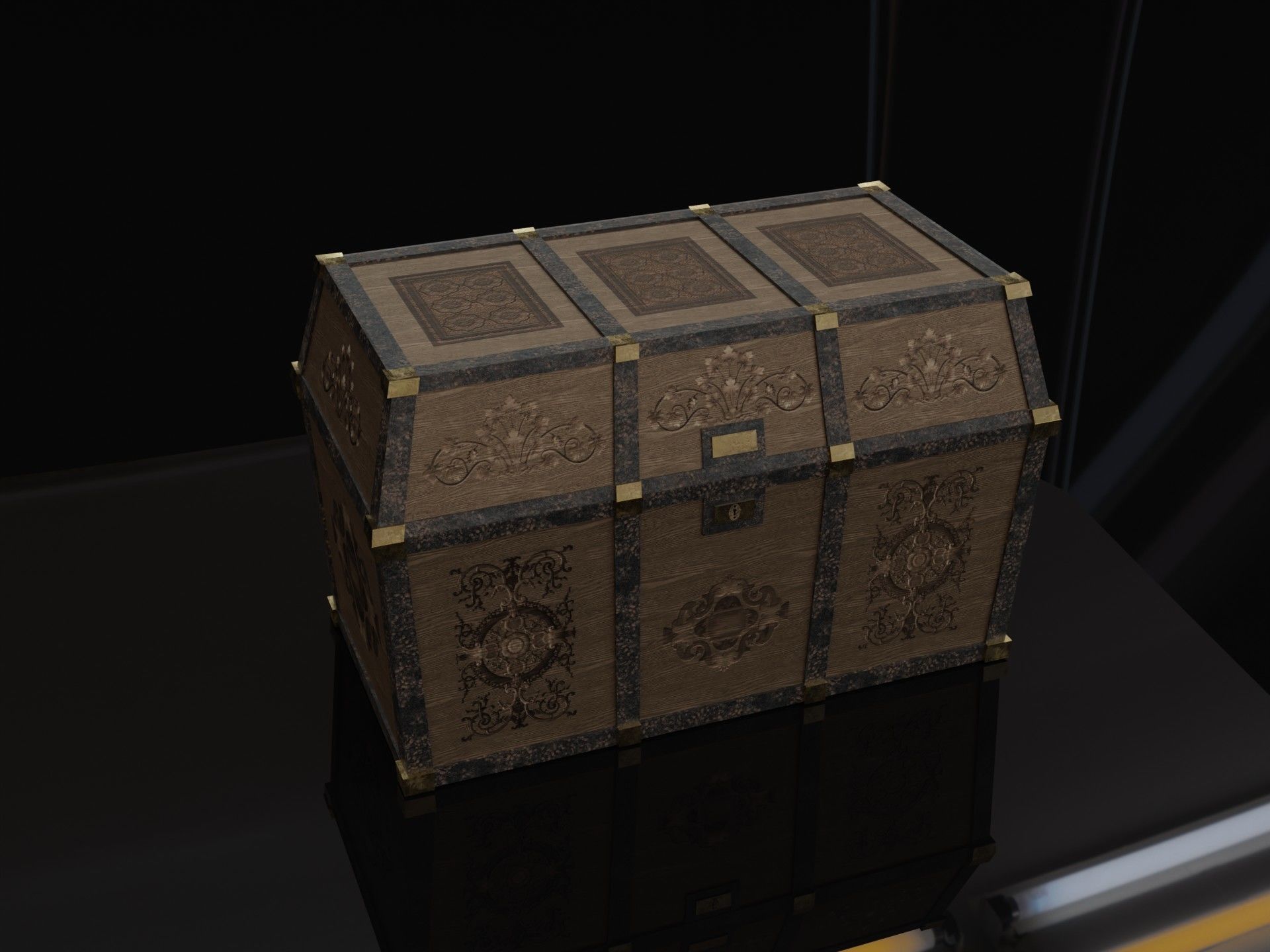 Old Wood Chest Low-poly 3D model_1