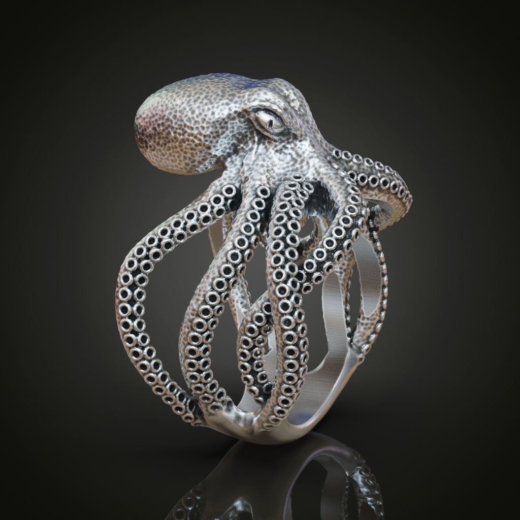 Octopus Tentacle Engagement Ring Fantasy and Detailed 3D print model_2
