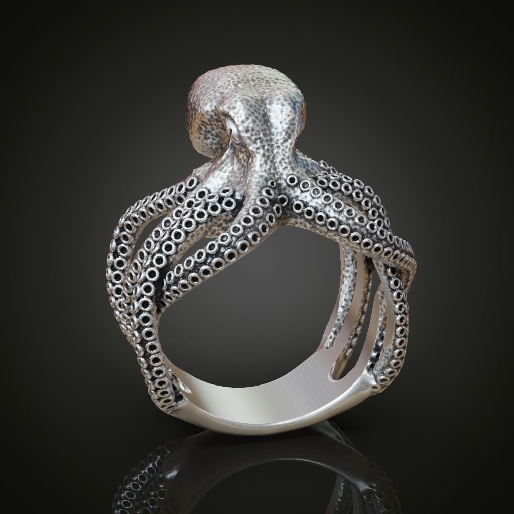 Octopus Tentacle Engagement Ring Fantasy and Detailed 3D print model_1