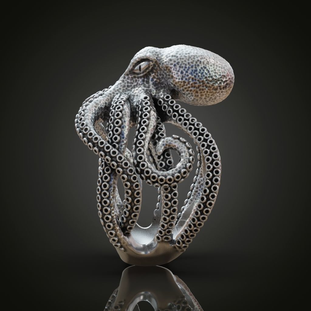 Octopus Tentacle Engagement Ring Fantasy and Detailed 3D print model_3