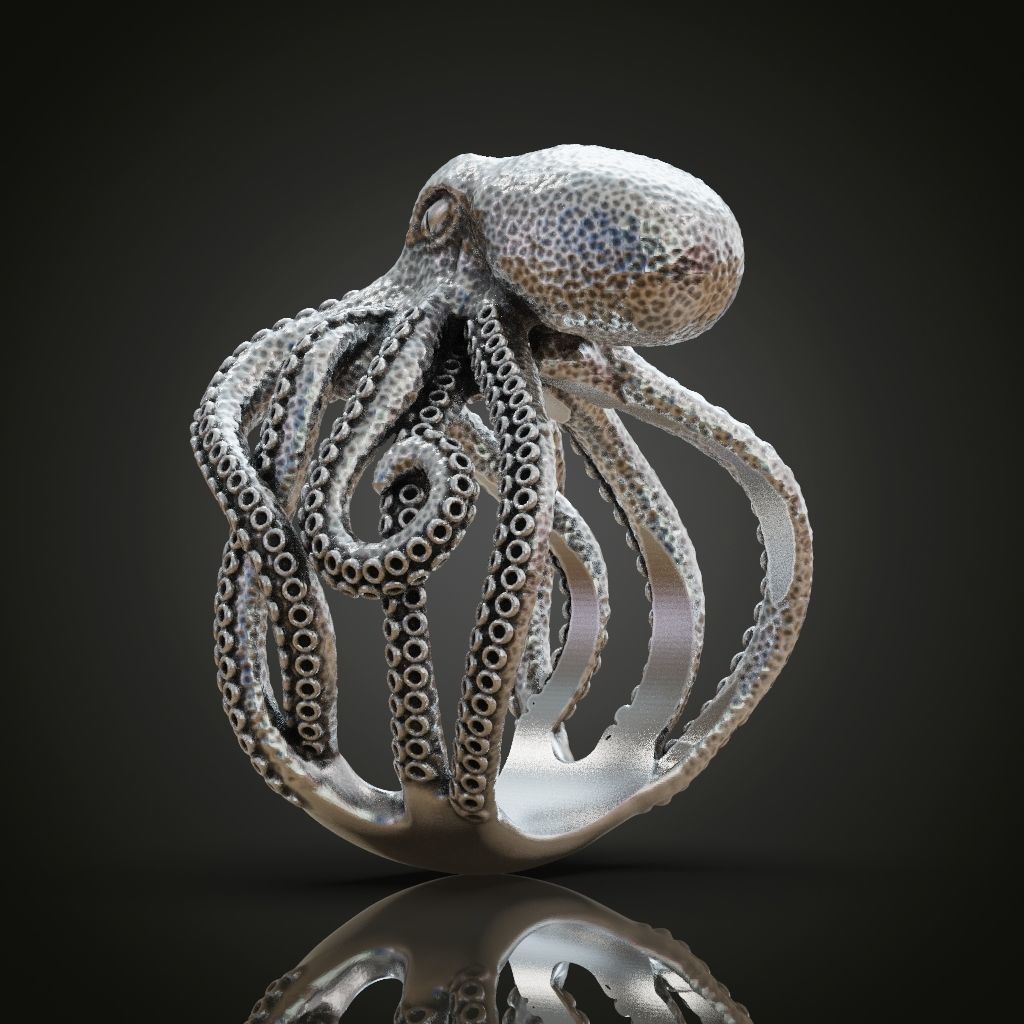 Octopus Tentacle Engagement Ring Fantasy and Detailed 3D print model_5