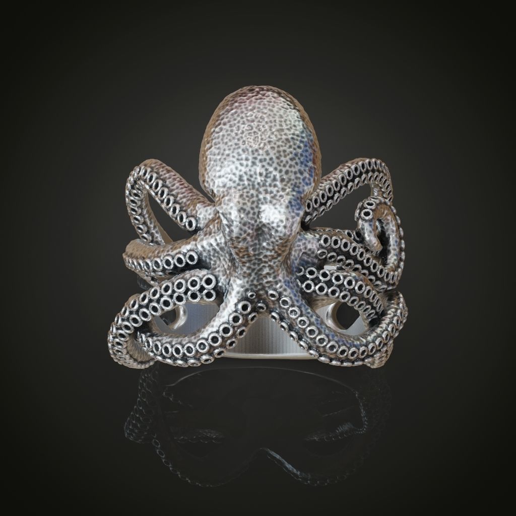 Octopus Tentacle Engagement Ring Fantasy and Detailed 3D print model_4