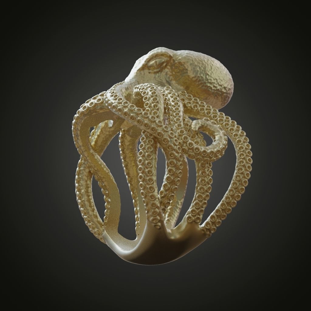 Octopus Tentacle Engagement Ring Fantasy and Detailed 3D print model_6