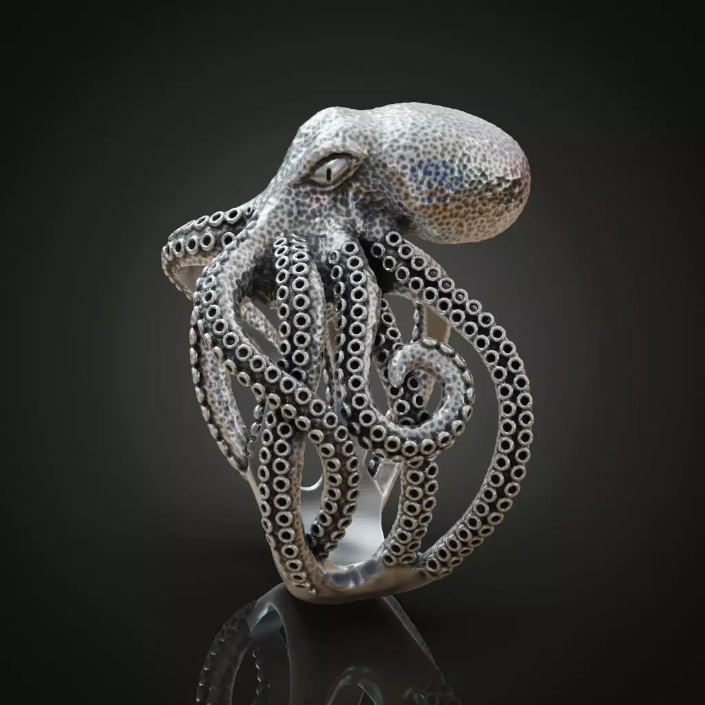 Octopus Tentacle Engagement Ring Fantasy and Detailed 3D print model_0