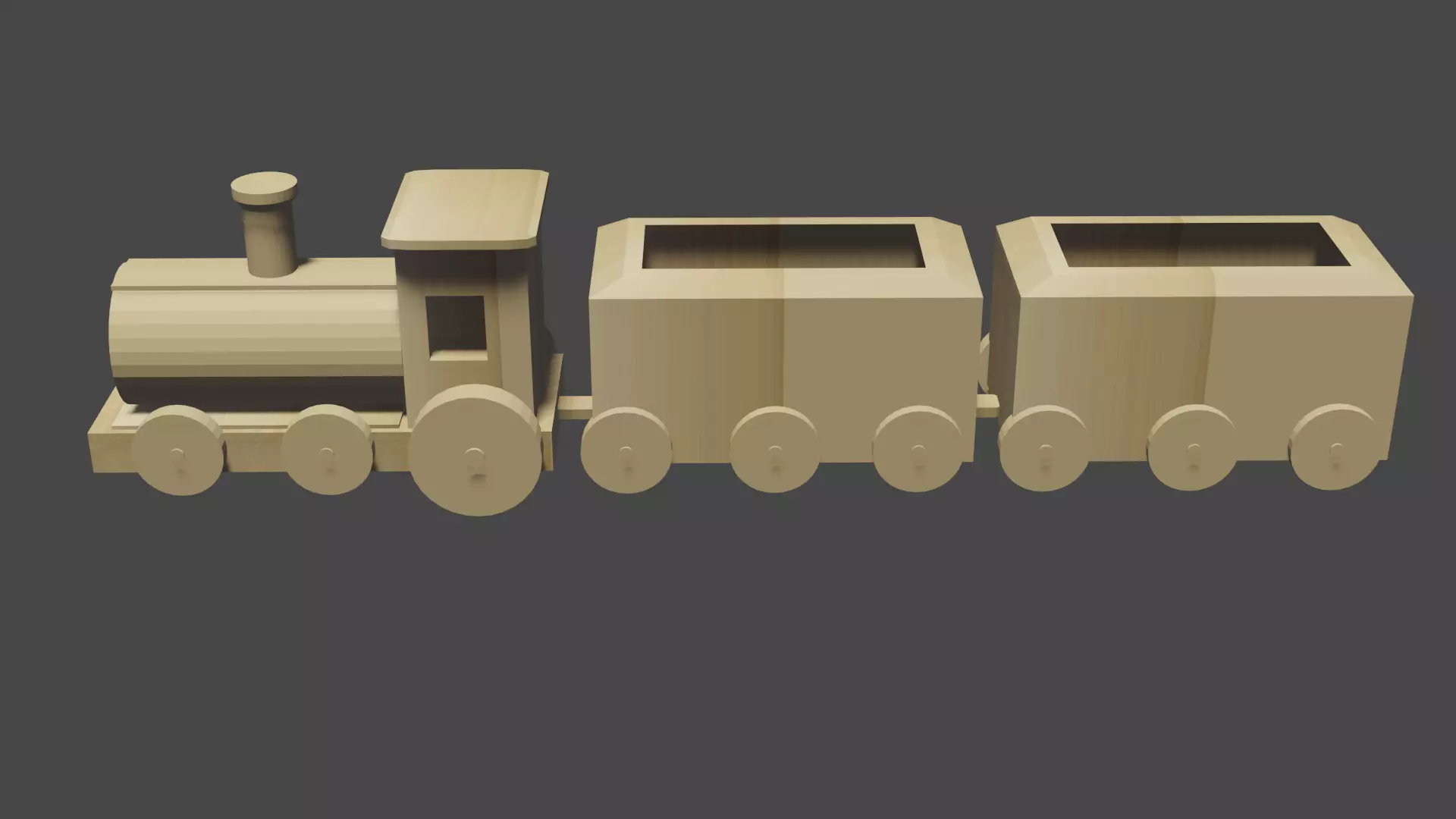 Wooden train low-poly 3D model_0