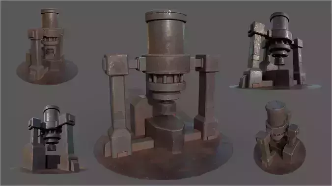 Stylized Fantasy Machine - Industrial Forge Press Low-poly 3D model