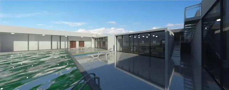 Three sea house with shared pool 3D model_0