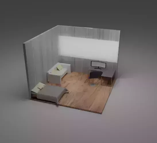 3d room with bed and desk