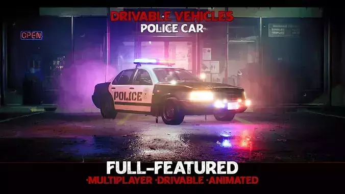 Police Car - Drivable UE4 UE5 Low-poly 3D model