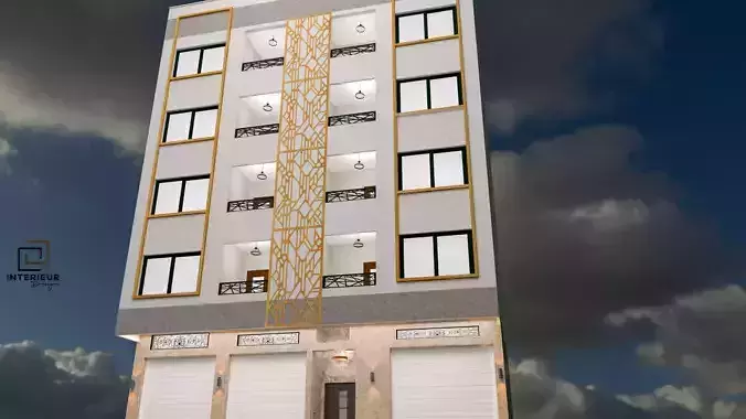 immeuble building with garages and balconies