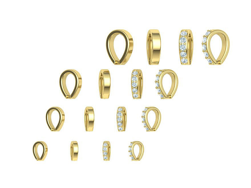 DIAMOND BAILS PACKAGE 4 different size for Pendants Necklaces 3D print model_3