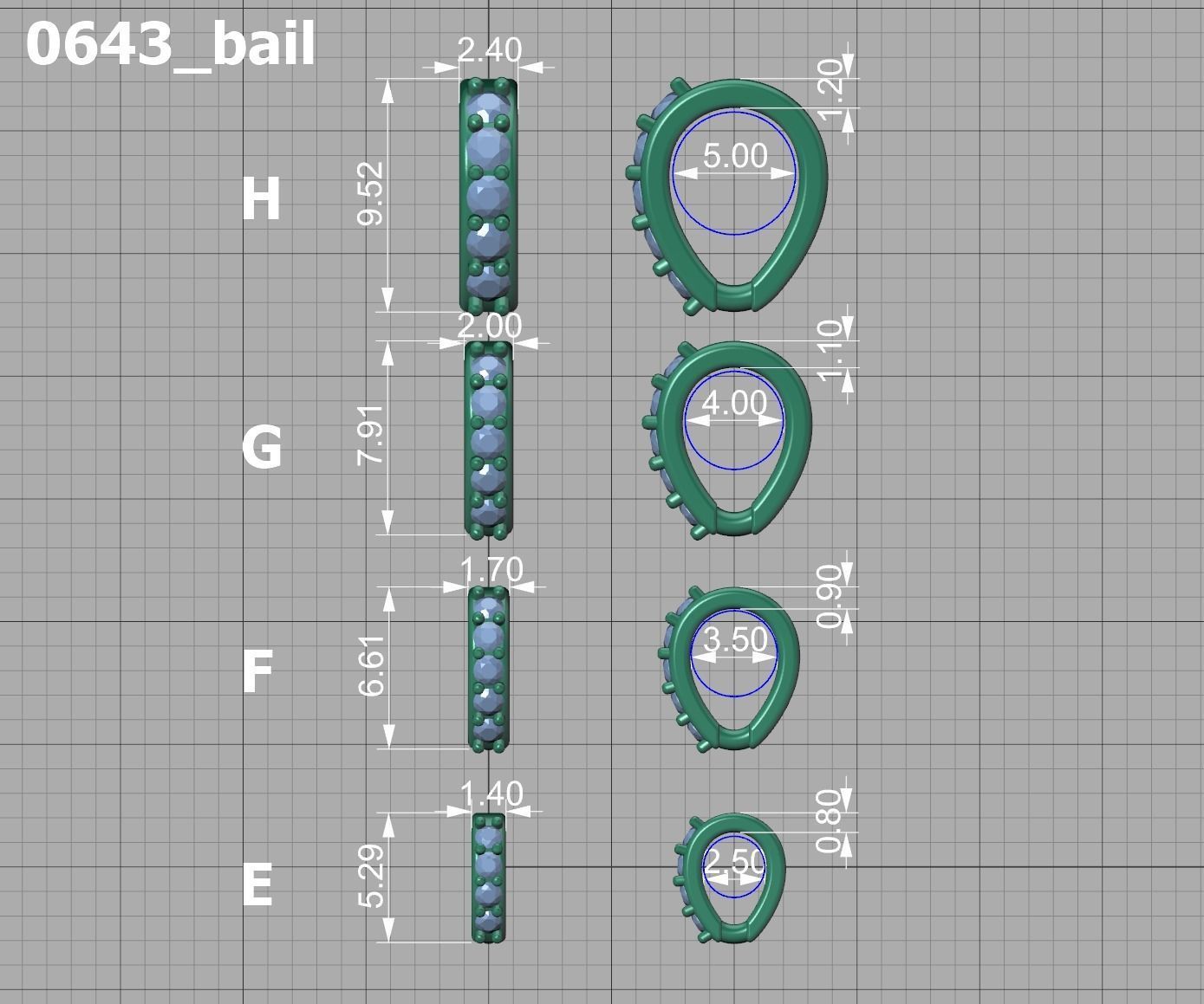 DIAMOND BAILS PACKAGE 4 different size for Pendants Necklaces 3D print model_17