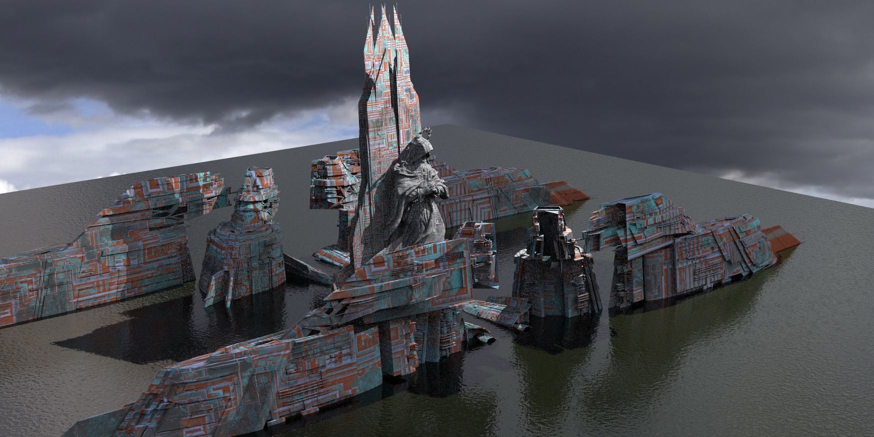Stargate Pyramid Temple with Statue 3D model_3