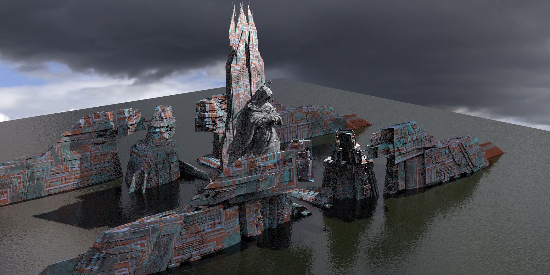 Stargate Pyramid Temple with Statue 3D model_1