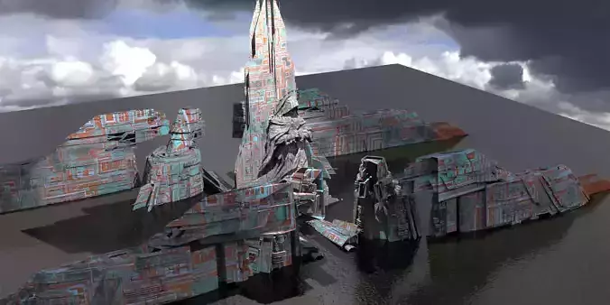 Stargate Pyramid Temple with Statue 3D model