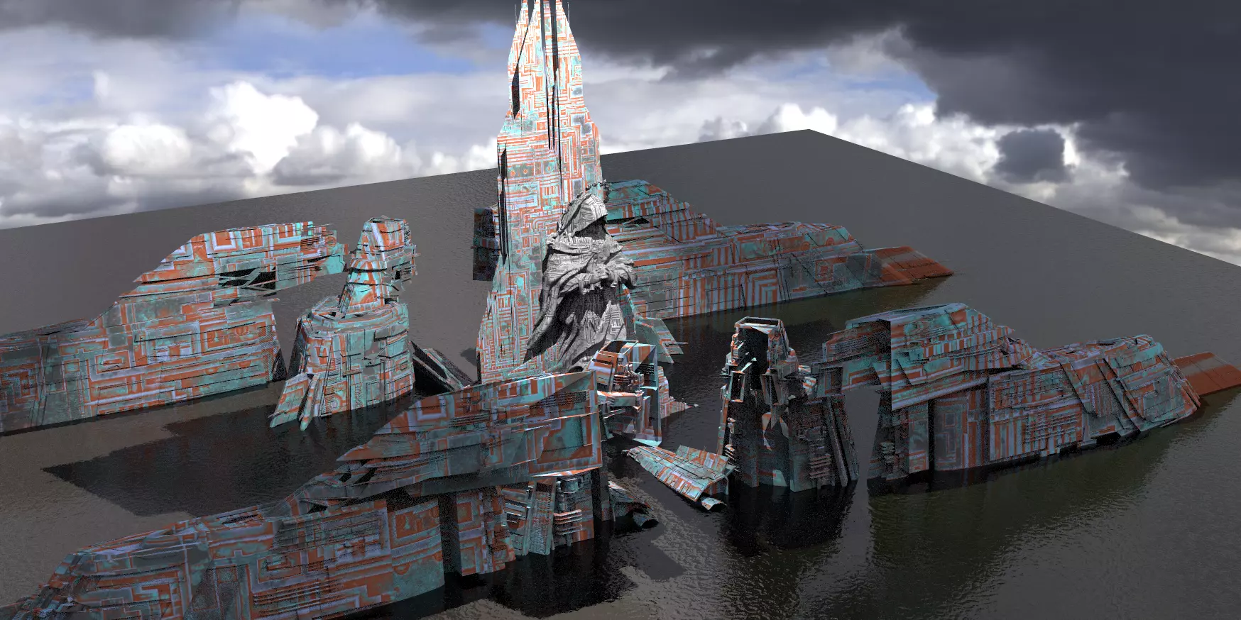 Stargate Pyramid Temple with Statue 3D model_0