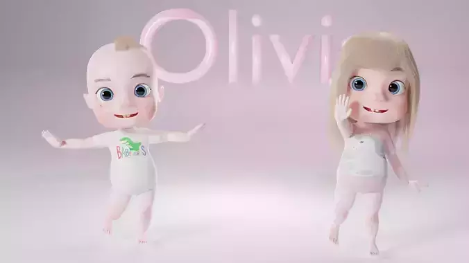 Cartoon Baby Twin Rigged 3D model Blender