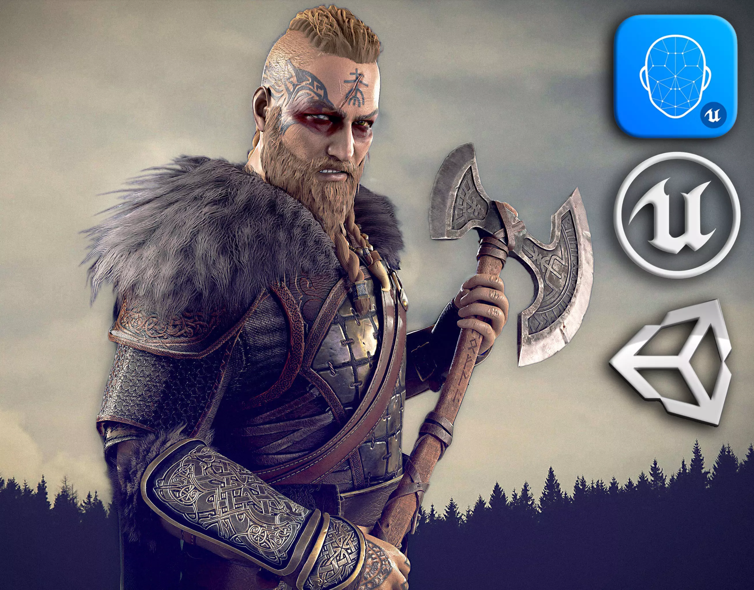 Viking warrior Low-poly 3D model_0