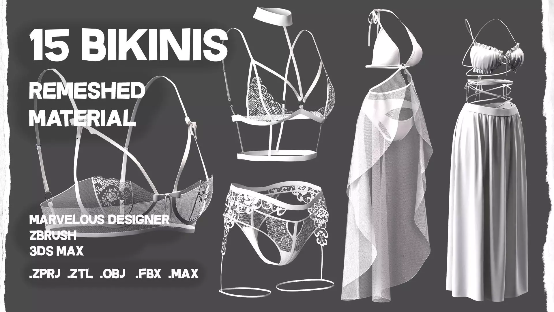 15 women bikinis and underwear Low-poly 3D model_0