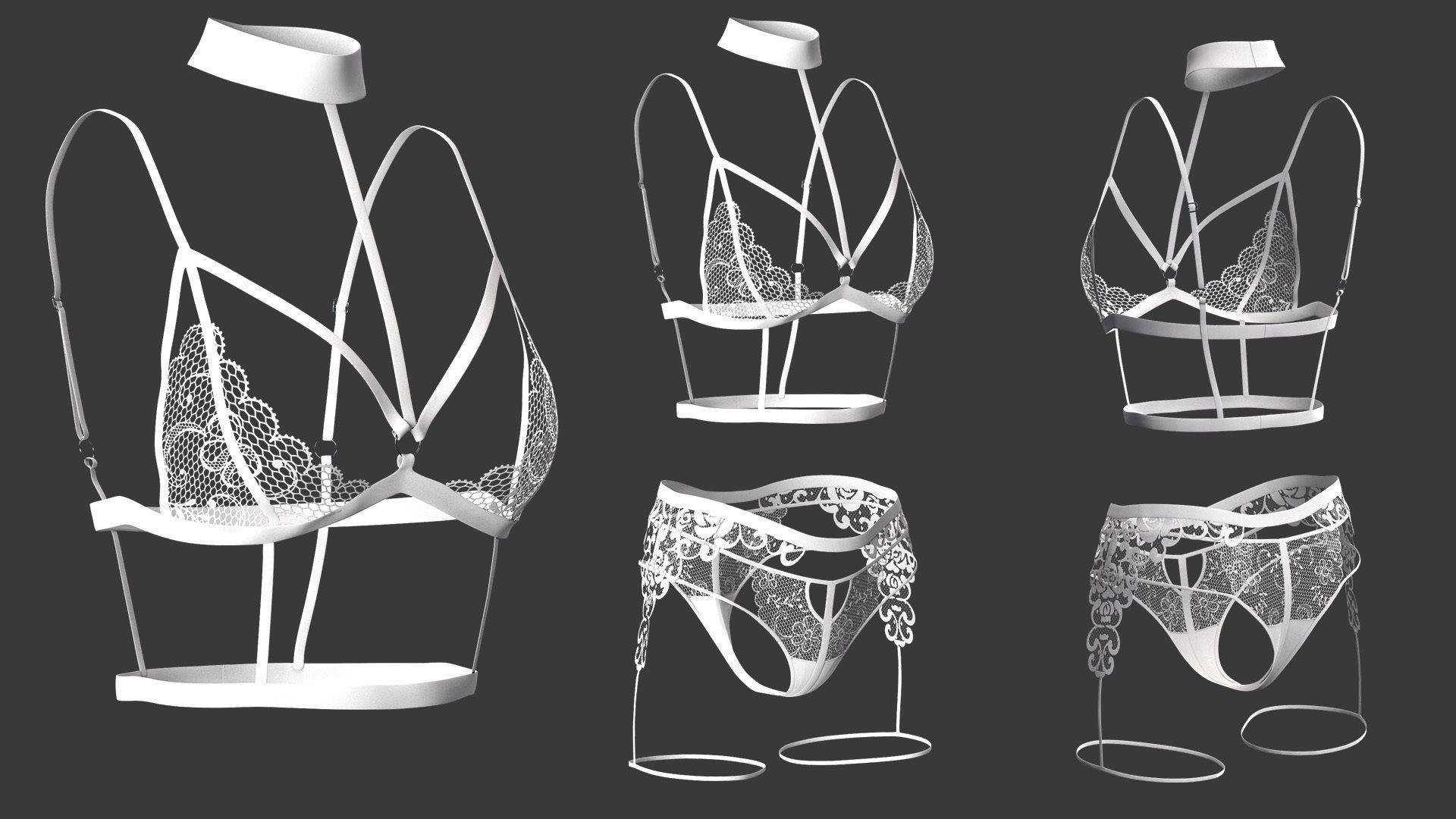 15 women bikinis and underwear Low-poly 3D model_1