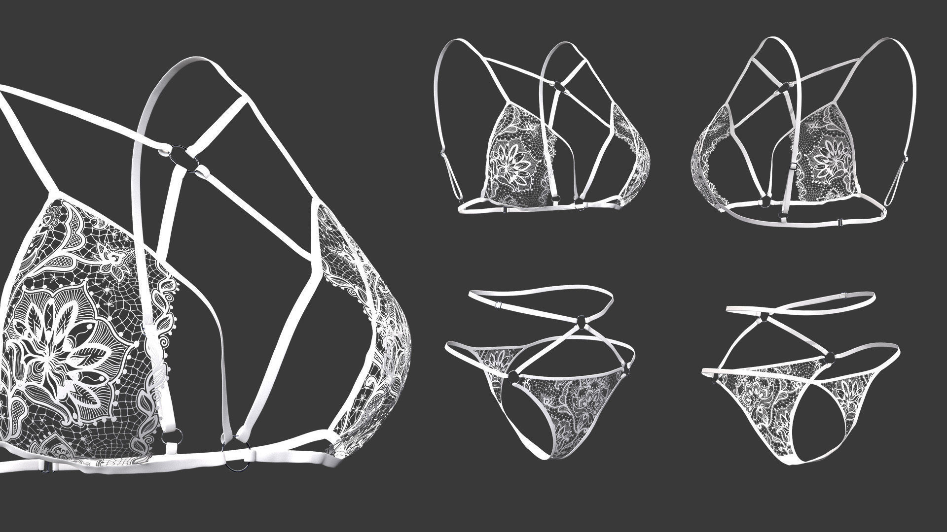 15 women bikinis and underwear Low-poly 3D model_4