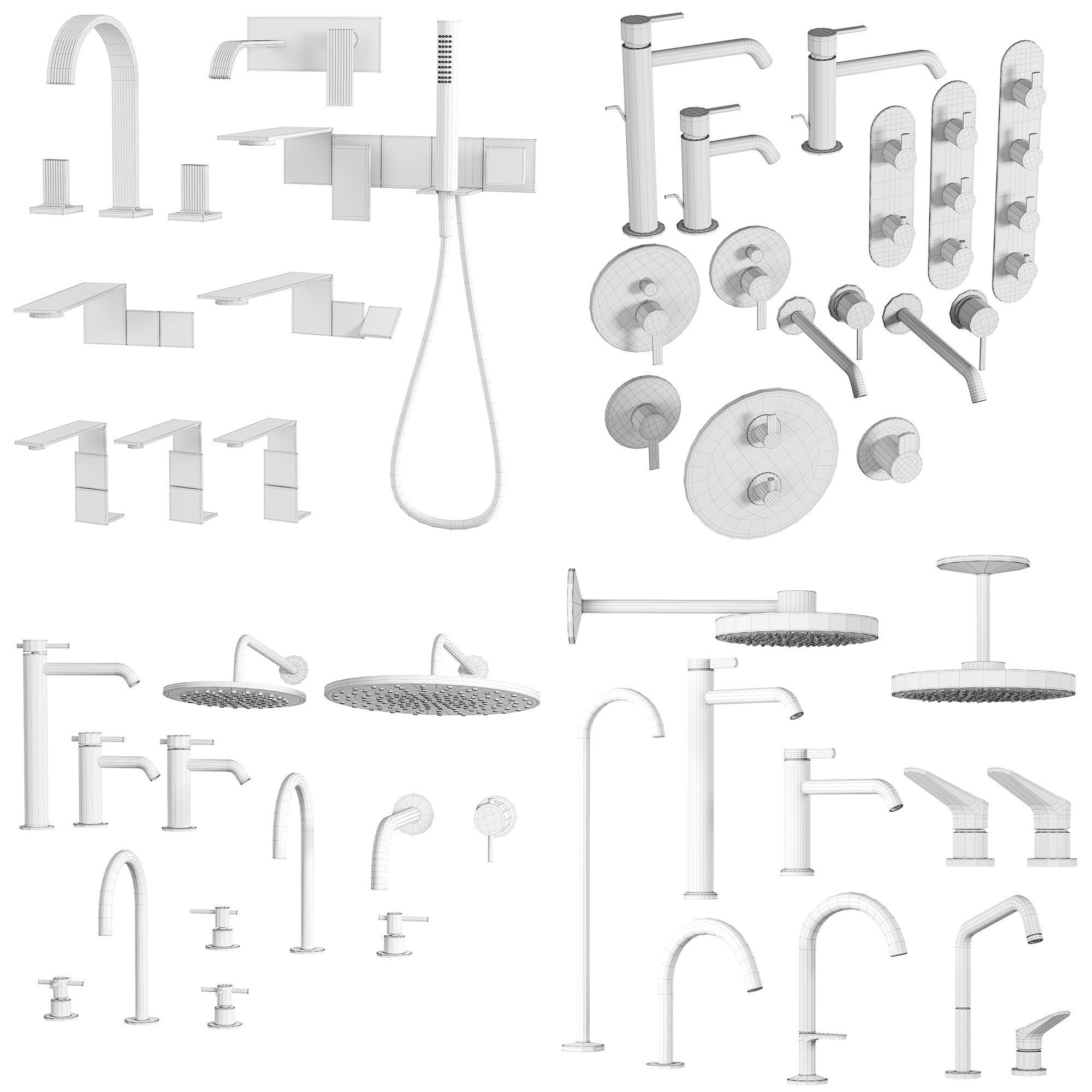 Taps and shower set 3D model_1
