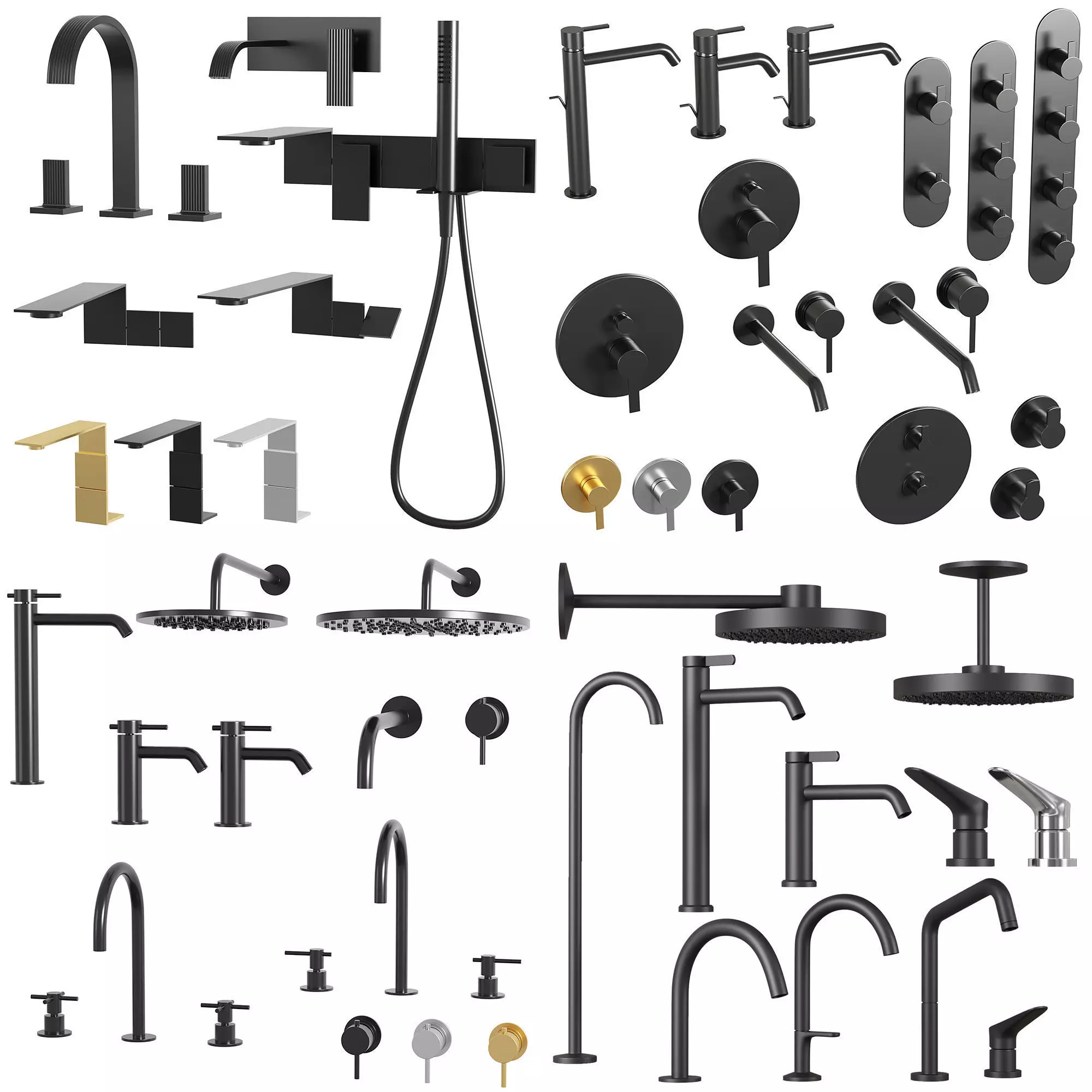 Taps and shower set 3D model_0