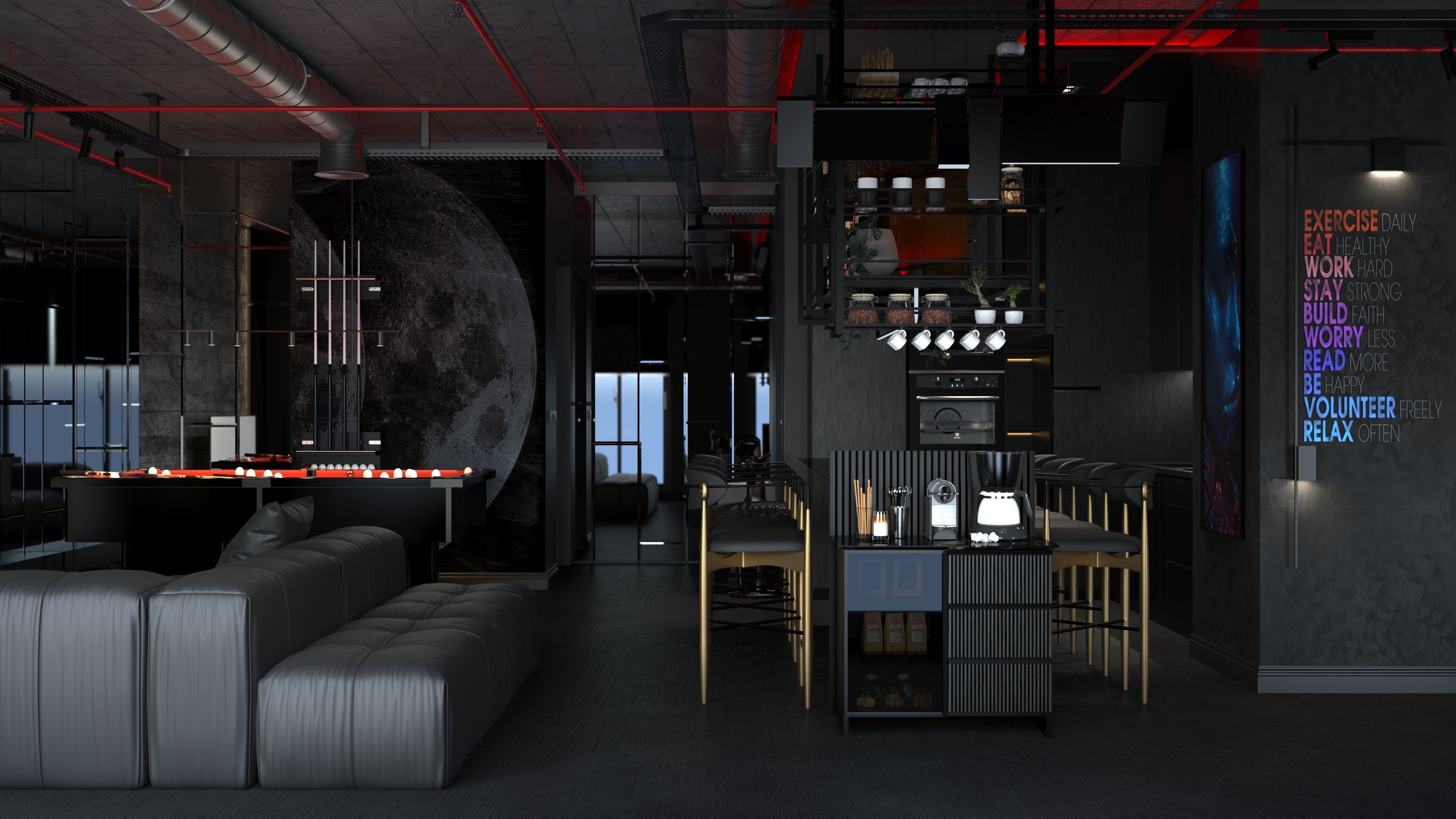 Dark Concept Residential Flat Full Apartment 3D model_10