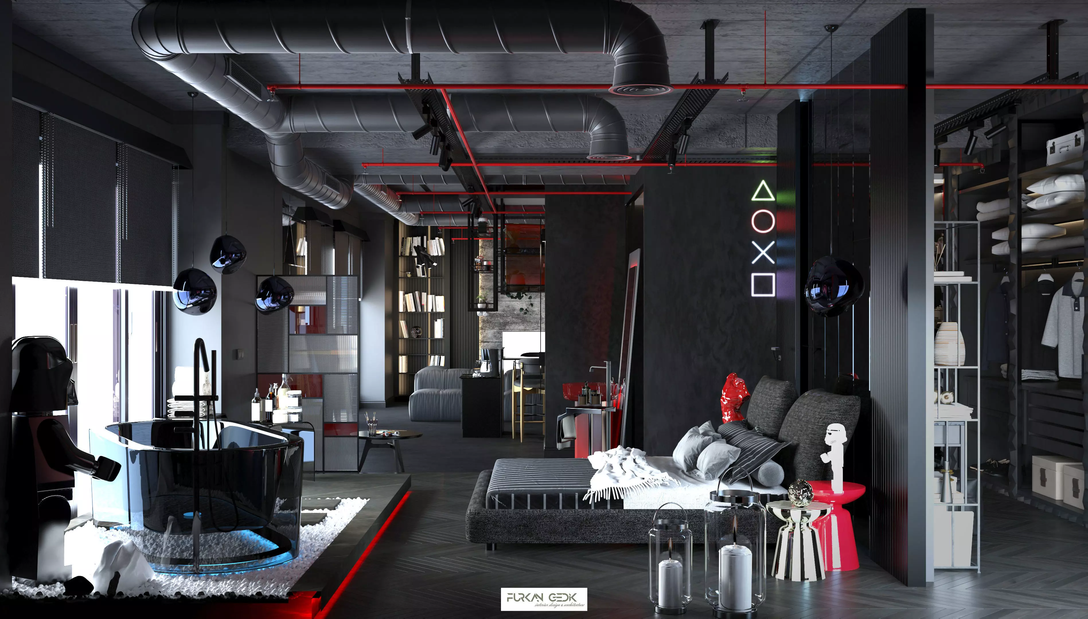 Dark Concept Residential Flat Full Apartment 3D model_0