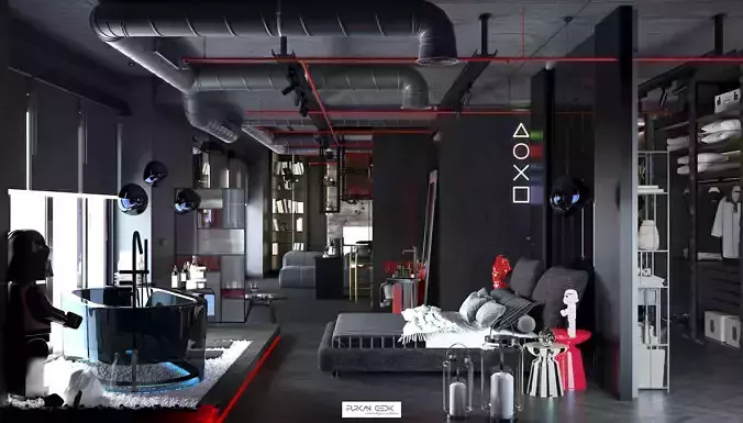 Dark Concept Residential Flat Full Apartment 3D model